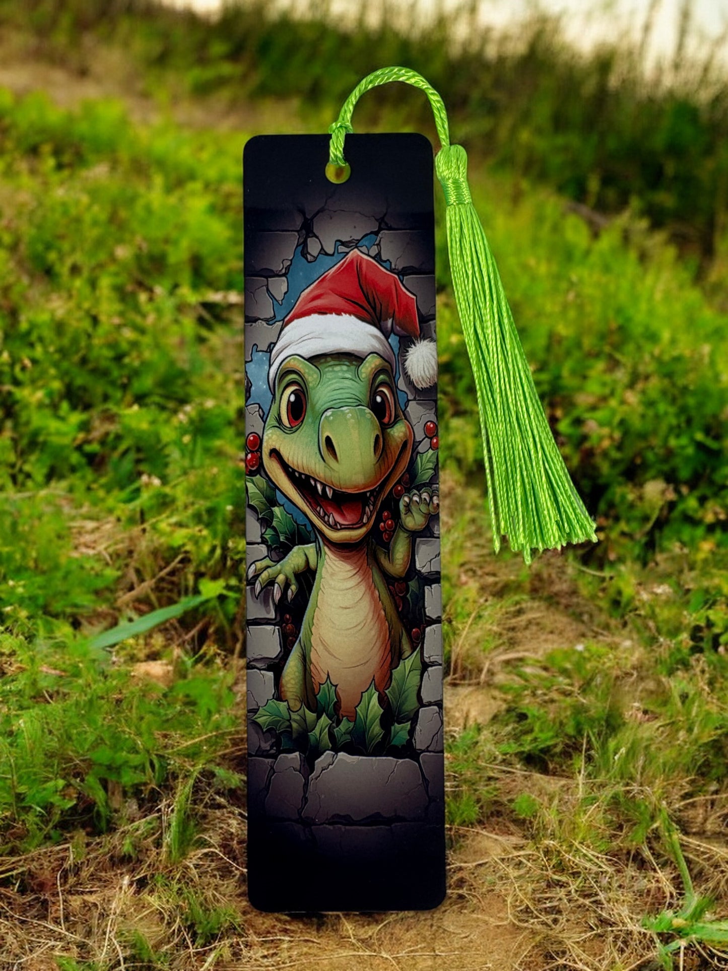 green whimsical dinosaur bookmark