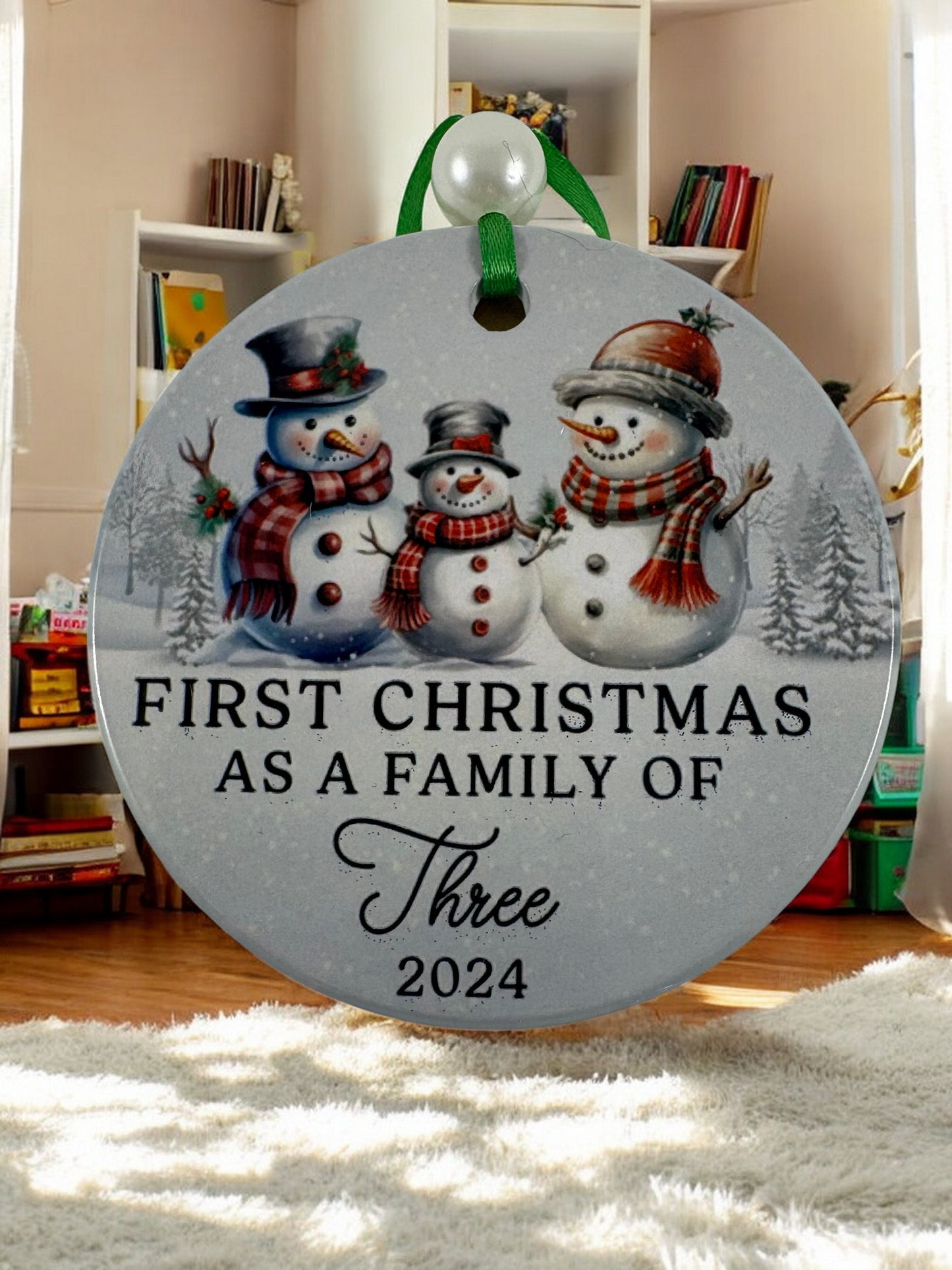 first Christmas as family of three 2024 ornament