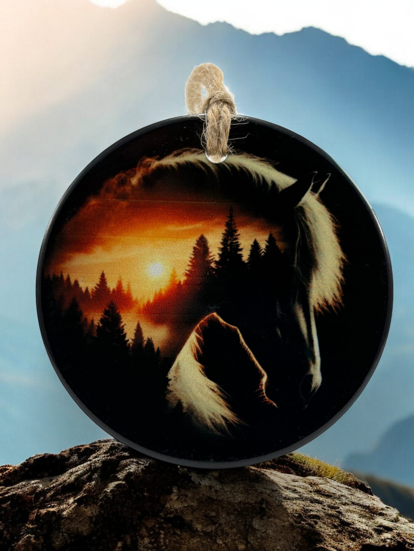 horse sunset over the pines ornament
