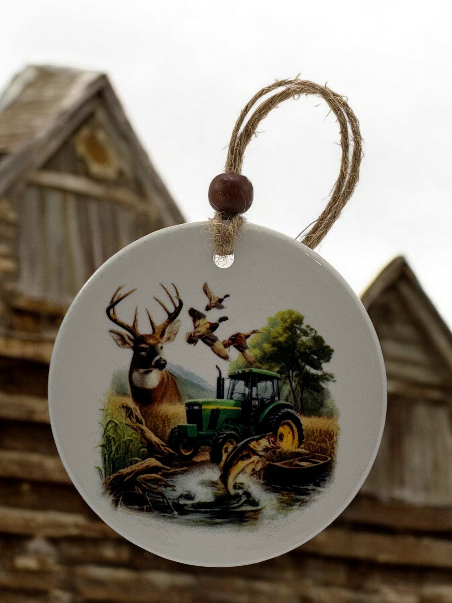 john deere with wildlife ornament