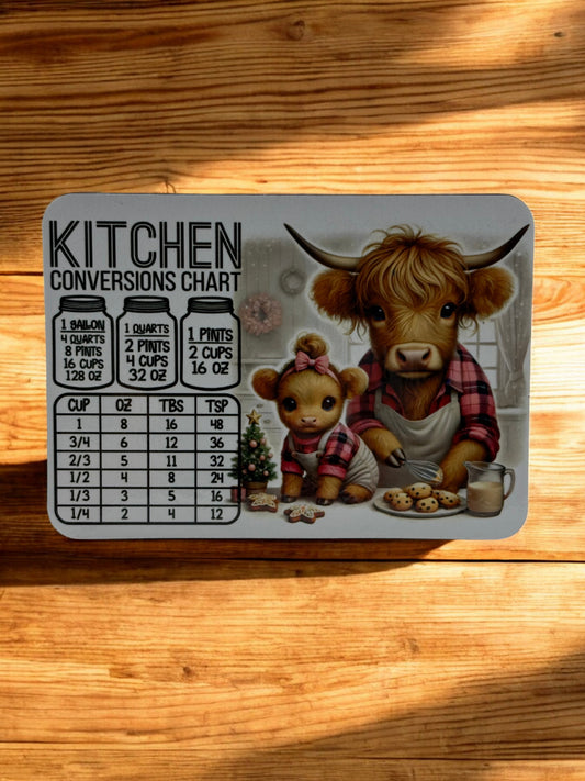 highland cow kitchen conversions chart fridge magnet