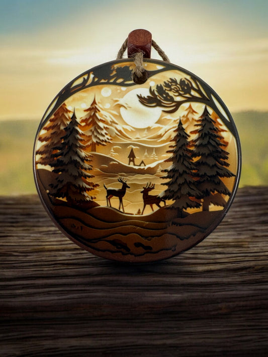 classic sunrise deer ornament