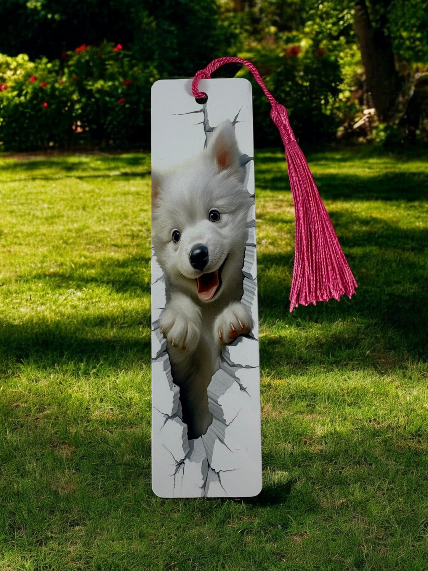 white puppy bookmark