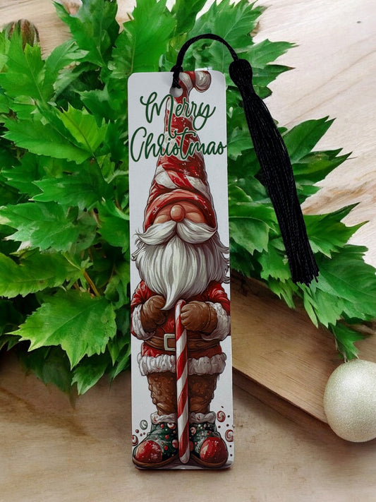 merry Christmas gnome with candy cane bookmark