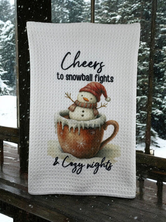 cheers to snowball fights & cozy nights waffle towel