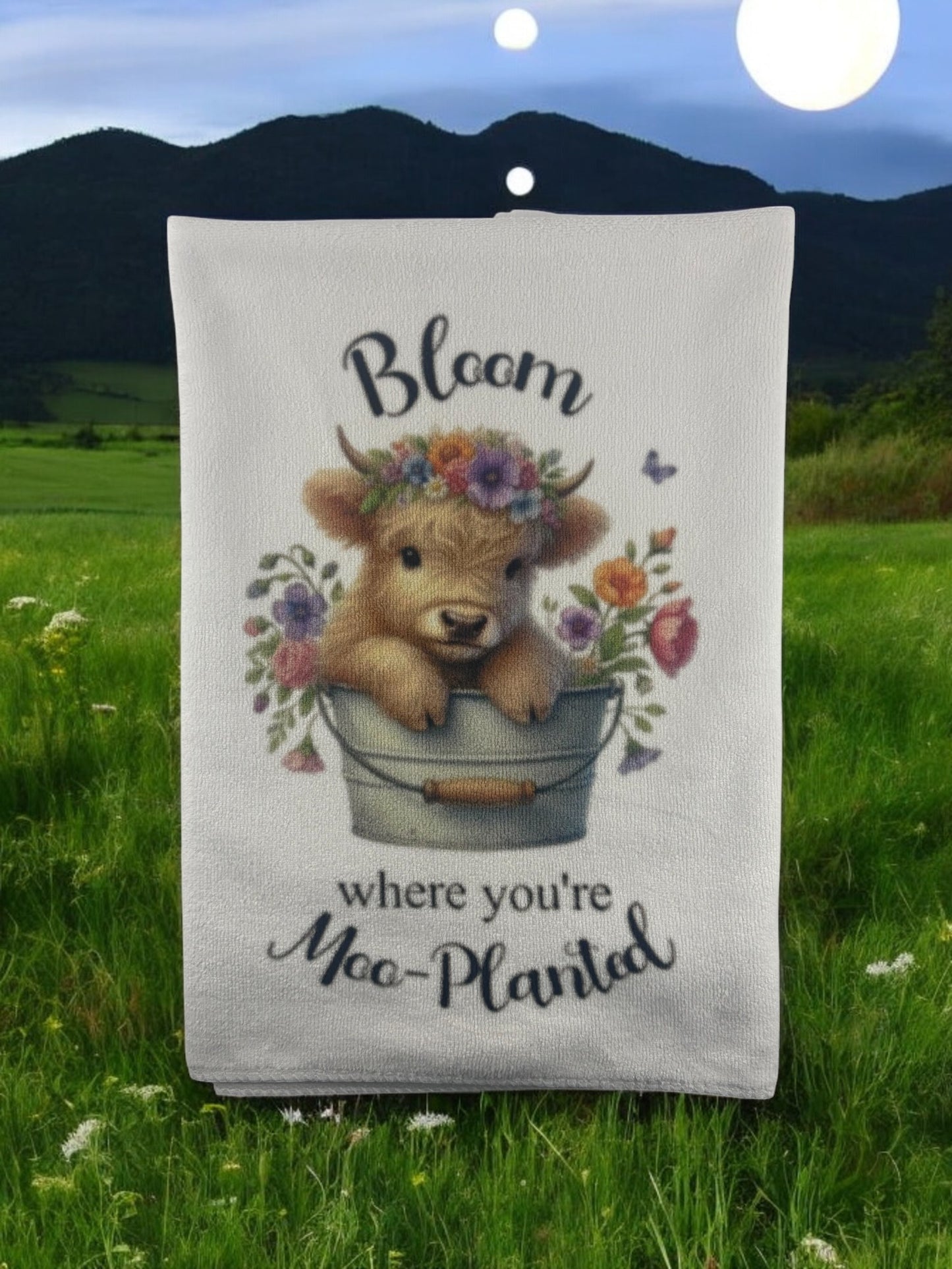 bloom where you're moo-planted wash cloth and towel