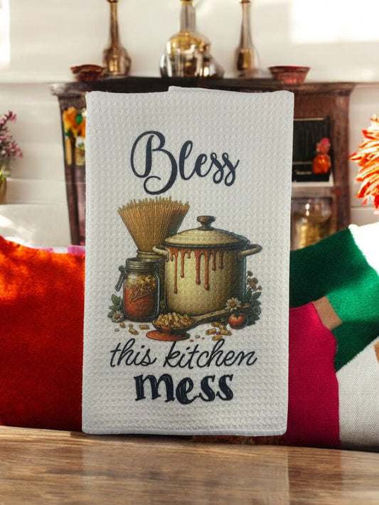 bless this kitchen mess waffle towel