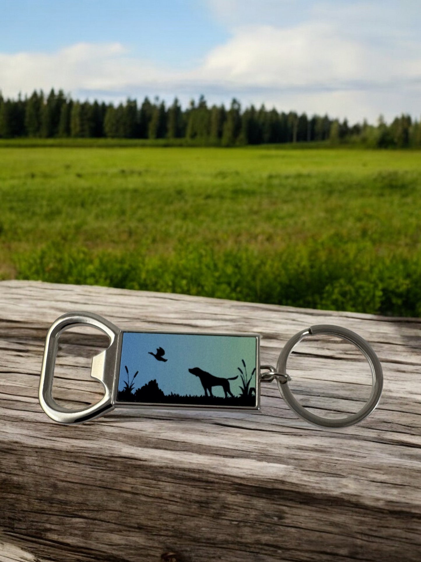 hunting dog bottle opener keyring