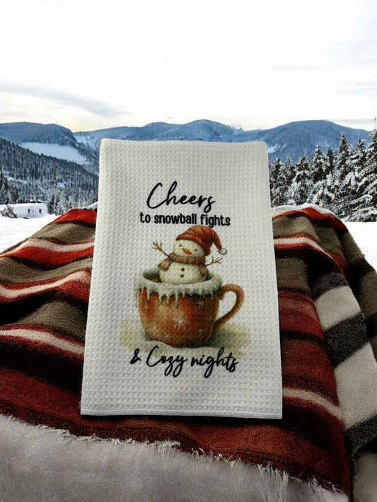 cheer to snowball fights & cozy nights waffle towel