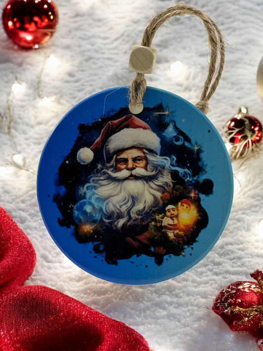 classic blue Santa ornament