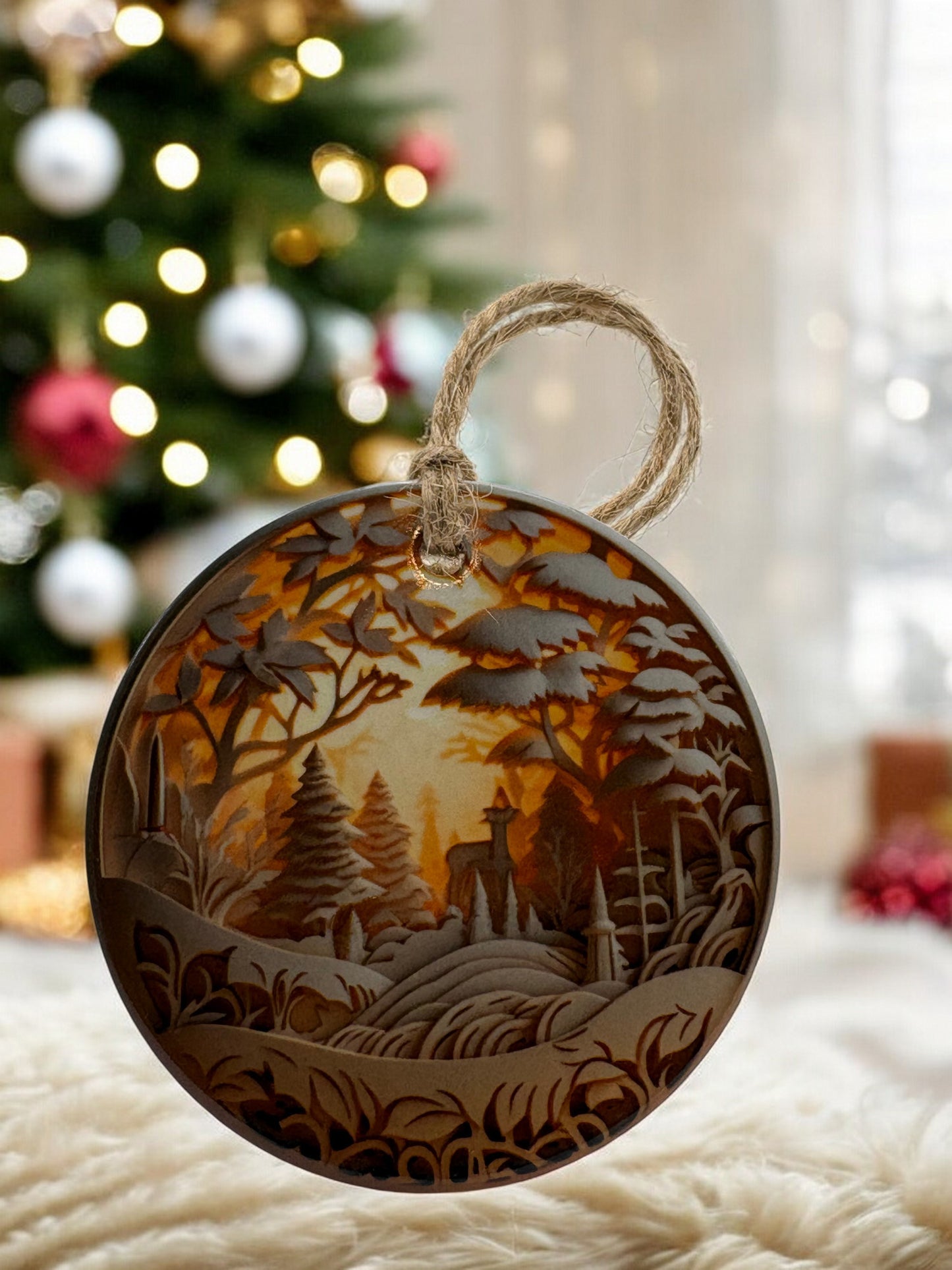 classic sunrise snow scape ornament