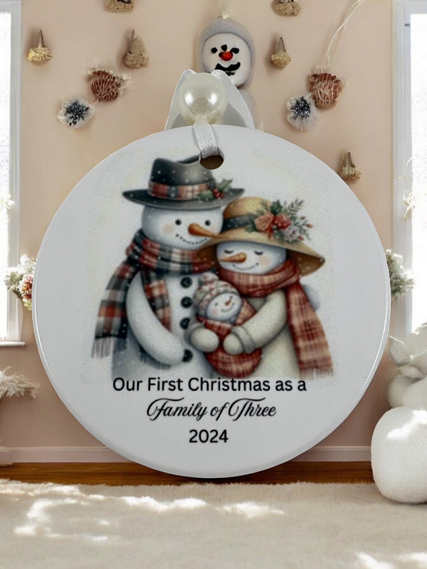 first Christmas as family of three 2024 ornament