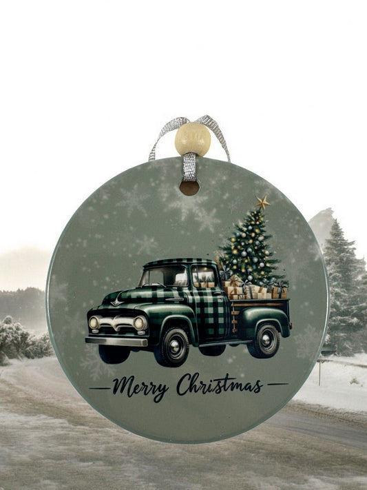 green farm truck ornament