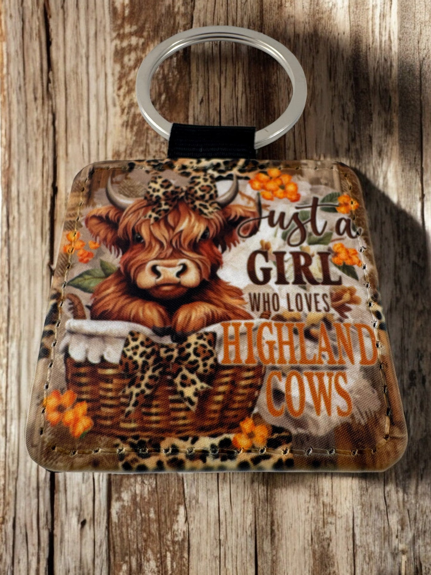 highland cow girl keyring