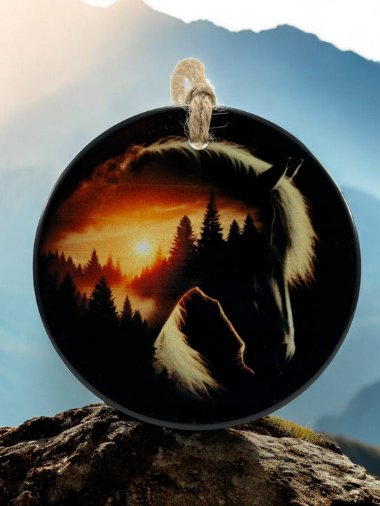 horse sunset over the pines ornament