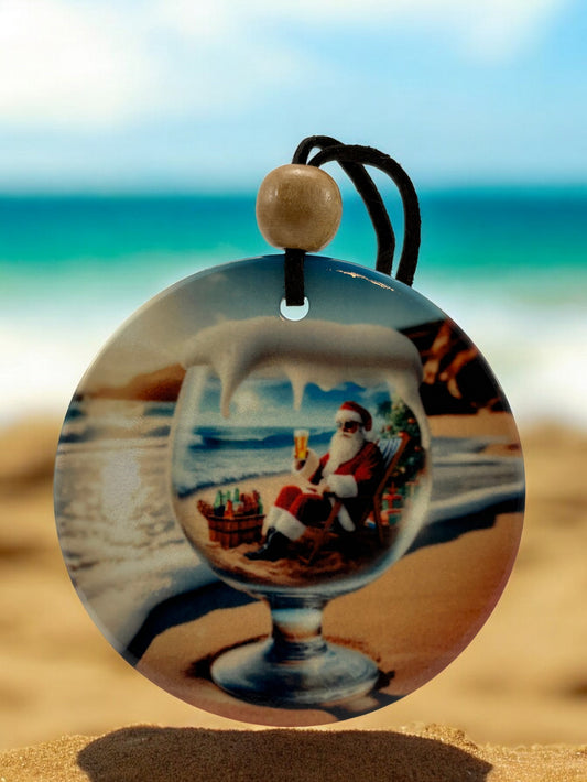 Santa on the beach ornament