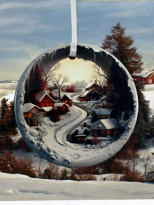 winter village scene ornament